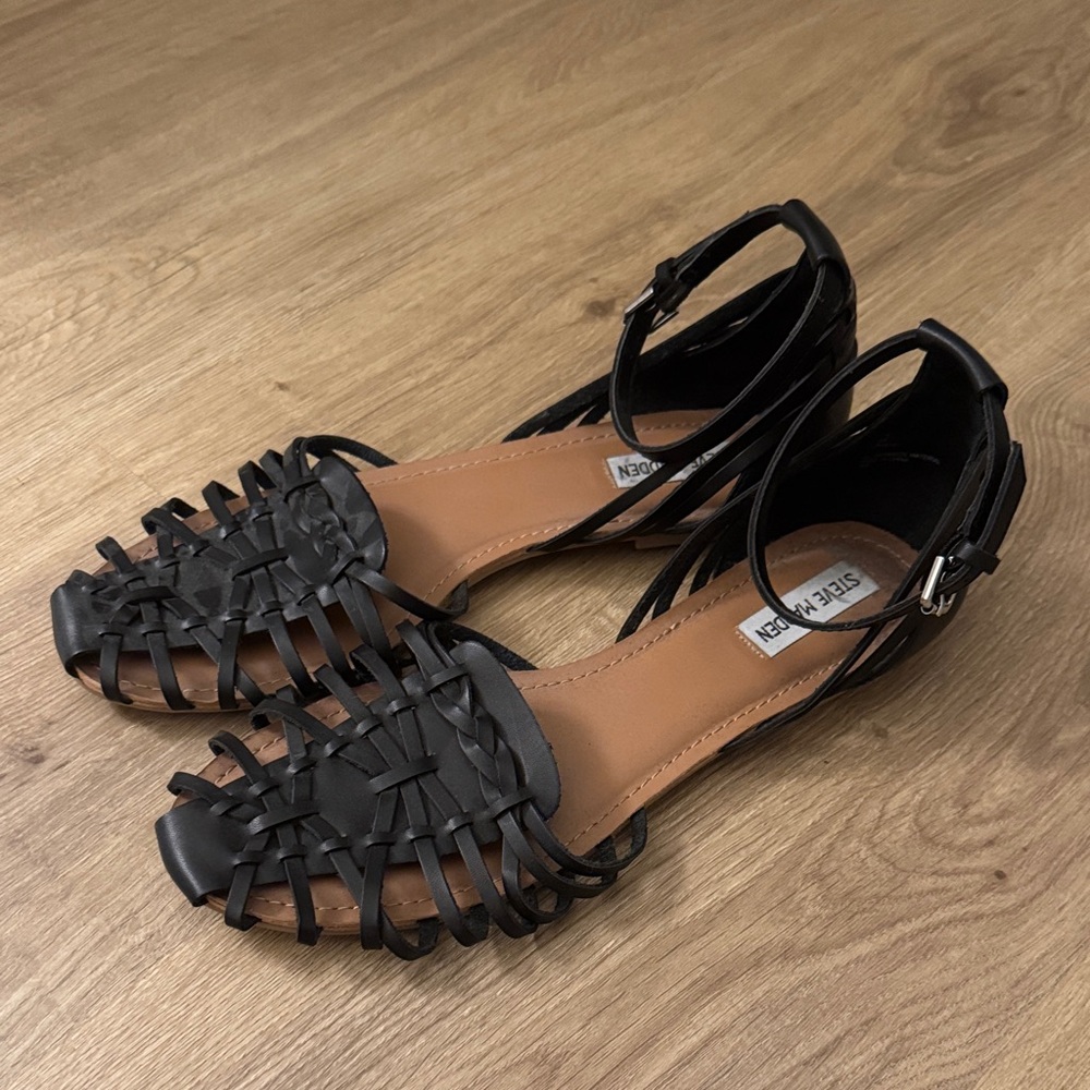 Steve Madden Black and Tan Women's Sandals
